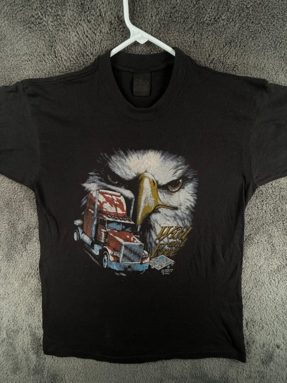 VTG 3D Emblem Truckers Only 1989 WILD & FREE T Shirt Graphic Fort Worth USA Med